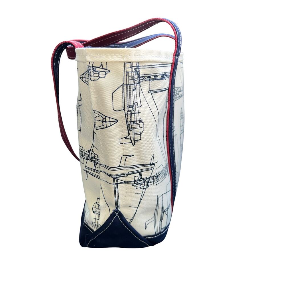 L.L. Bean Boat Tote canvas preppy Nautical Sailboat Print  red white blue VTG - Picture 11 of 14